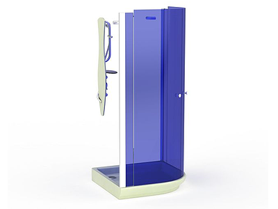 蓝色钢化玻璃沐浴间模型3d模型