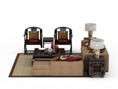 3d中式沙发座椅组合模型