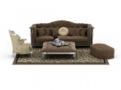 3d现代棕色布艺沙发茶几组合模型