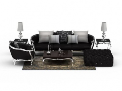 3d现代黑色美式软包沙发组合模型