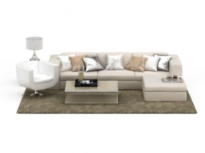 3d精美现代米色沙发茶几套装模型