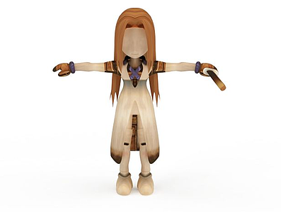 3d最终幻想游戏角色长发女孩模型
