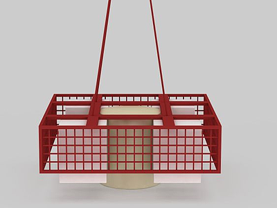 时尚中式红色方形吊灯模型