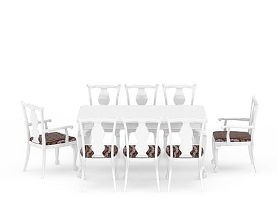 现代白色实木餐桌餐椅组合模型3d模型