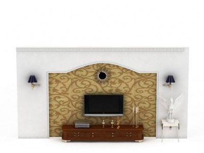现代白色印花电视柜背景墙模型3d模型
