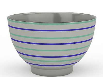 3d精美蓝色条纹瓷碗模型