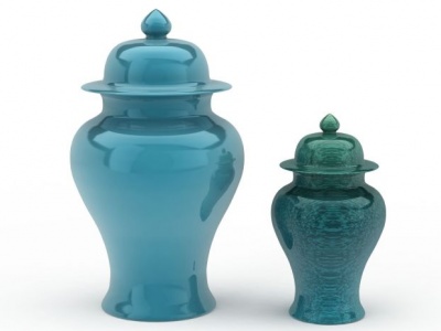 3d精美蓝色陶罐工艺品组合免费模型