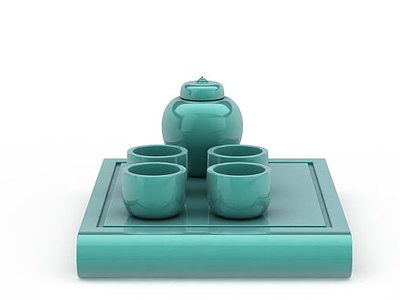 精美蓝色陶瓷茶具套装模型3d模型