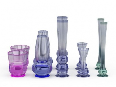 渐变色玻璃花瓶组合模型3d模型