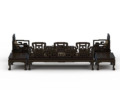 中式实木雕花沙发茶几组合模型3d模型