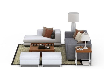 现代布艺沙发茶几组合3d模型