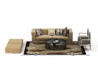 3d现代美式软包沙发组合模型