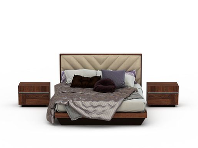 3d现代实木双人床免费模型
