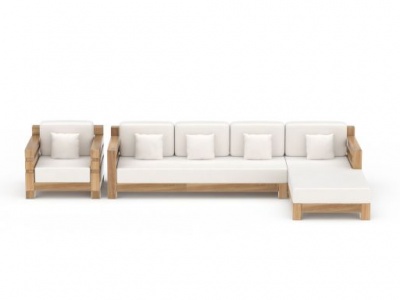 3d现代白色实木组合沙发模型