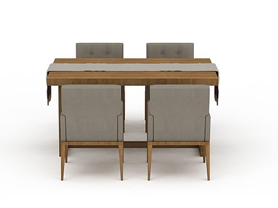 3d现代简约实木餐桌餐椅组合模型