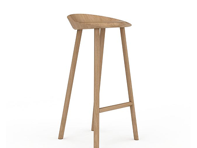 3d实木高脚咖啡圆凳模型