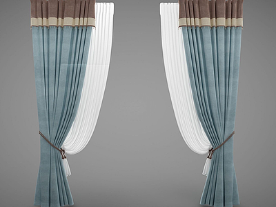 3d现代风格装窗帘模型