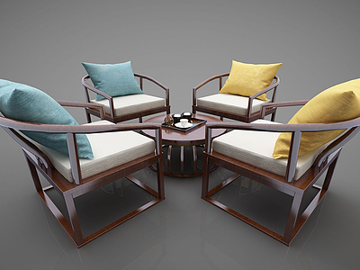 新中式风格茶桌模型