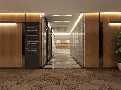 3d现代公司走廊前台模型
