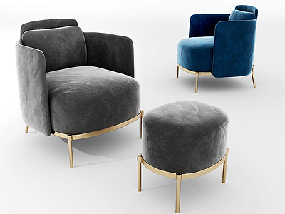 C4D现代绒布沙发椅3d模型模型