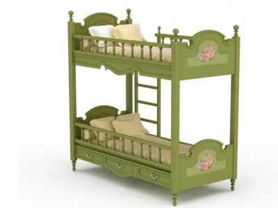 3d高档绿色双层儿童床模型