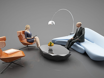 3d现代风格办公室沙发模型