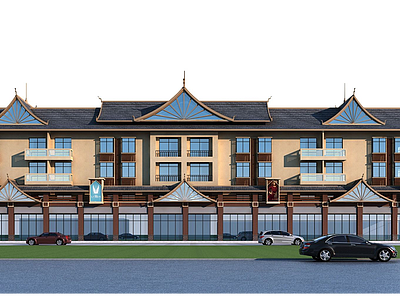 3d傣式商住楼模型
