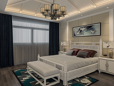中式风格卧室模型3d模型