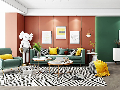 3d现代轻奢风格客厅卧室模型
