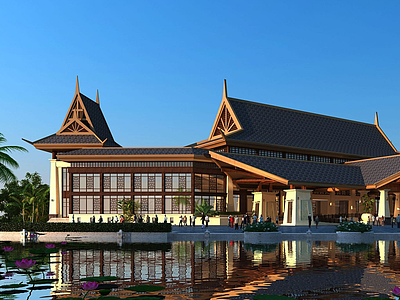 3d东南亚风情酒店模型