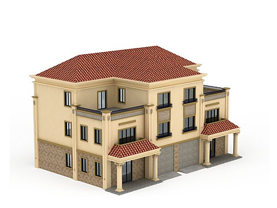 大型欧式双拼别墅模型3d模型
