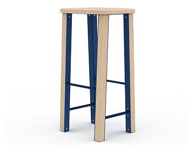 现代实木拼色高脚吧凳模型3d模型