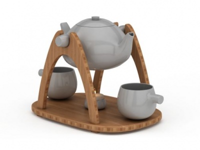 3d创意实木支架半自动茶壶模型