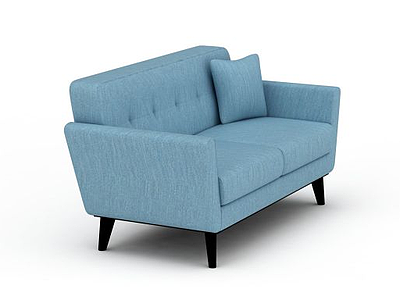 3d现代天蓝色双人布艺沙发模型