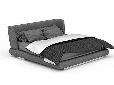 3d高档灰色布艺双人床免费模型