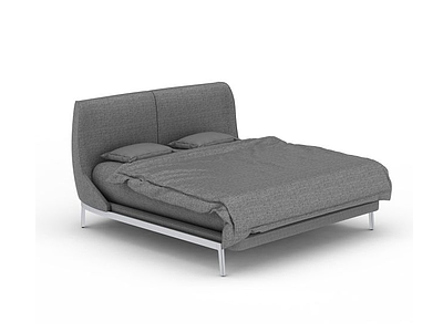3d现代灰色布艺双人床免费模型