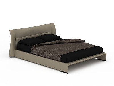 3d现代灰色布艺双人床模型
