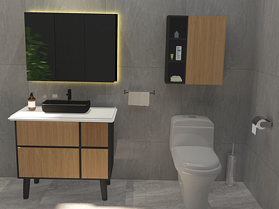3d北欧现代简约实木浴室柜模型
