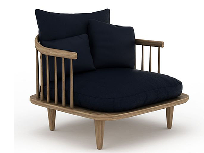 3d现代实木软包沙发椅模型