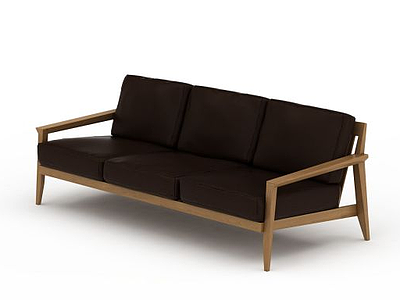 3d现代咖啡色软坐垫实木沙发模型