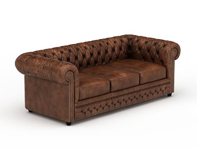 3d现代咖啡色美式软包沙发模型