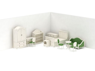 3d象牙白实木家具组合免费模型