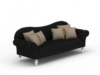 3d现代美式休闲黑色布艺沙发免费模型