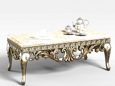 3d欧式豪华金色雕花支柱餐桌模型