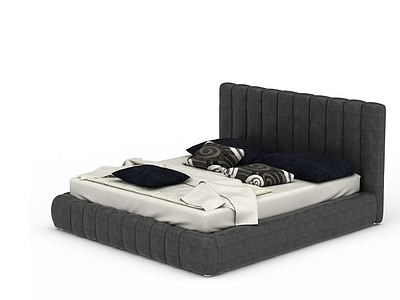 3d现代灰色软包布艺双人床免费模型