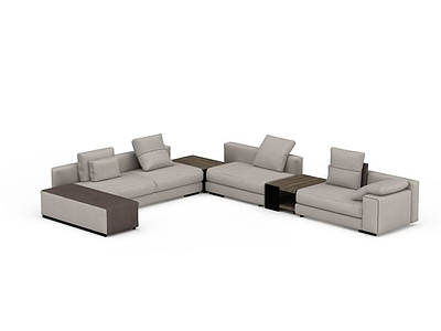 高档灰色U型布艺沙发套装模型3d模型