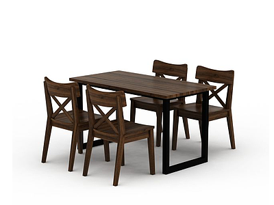 3d室内实木餐桌椅模型
