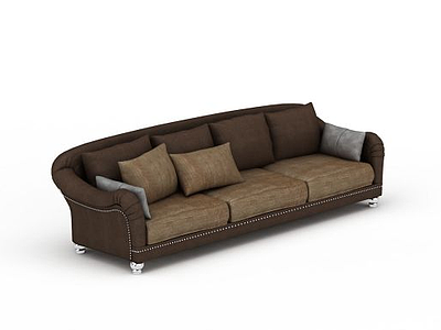 3d现代咖啡色休闲三人沙发模型