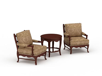 3d休闲沙发椅圆茶几组合模型
