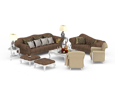 高档咖啡色沙发茶几组合模型3d模型